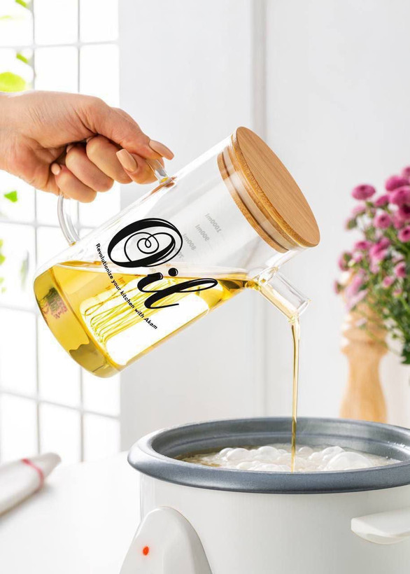 ظرف روغن ریز آکام مدل درب بامبو مدرج کد۱۰۰۰