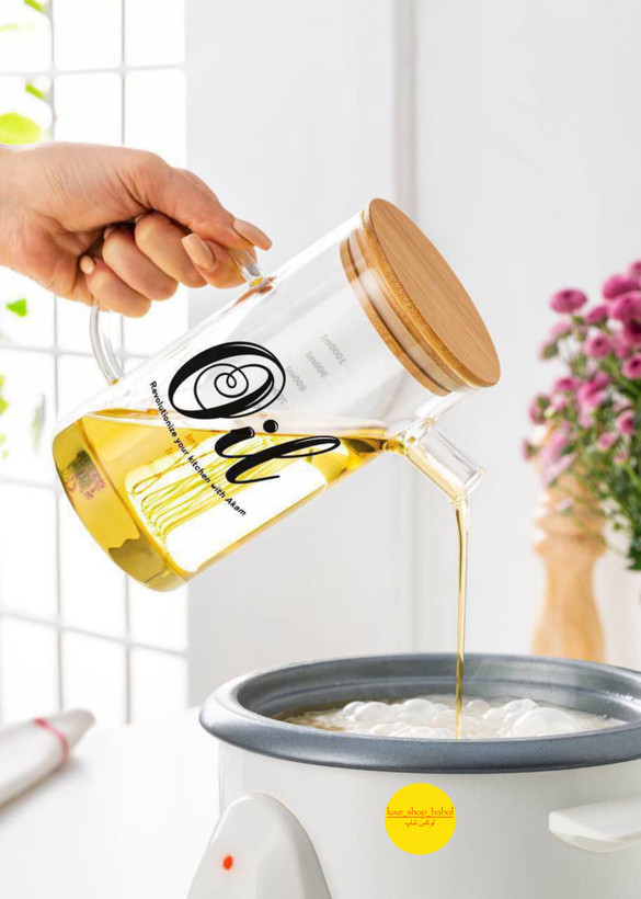ظرف روغن ریز آکام مدل درب بامبو مدرج کد۱۰۰۰